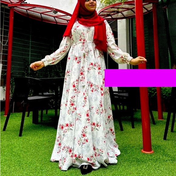 Dresses & Skirts - Women summer floral dress long sleeve adjustable belt white